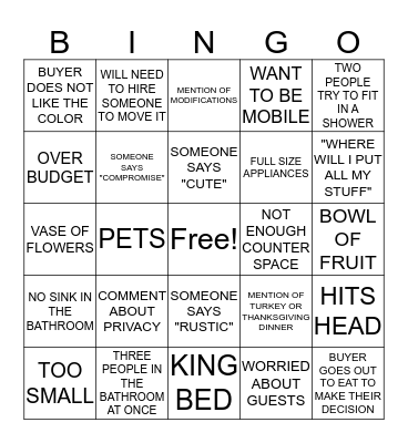 TINY HOUSE HUNTER BINGO Card