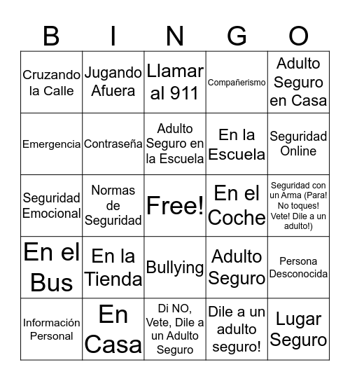 SEGURIDAD Bingo Card
