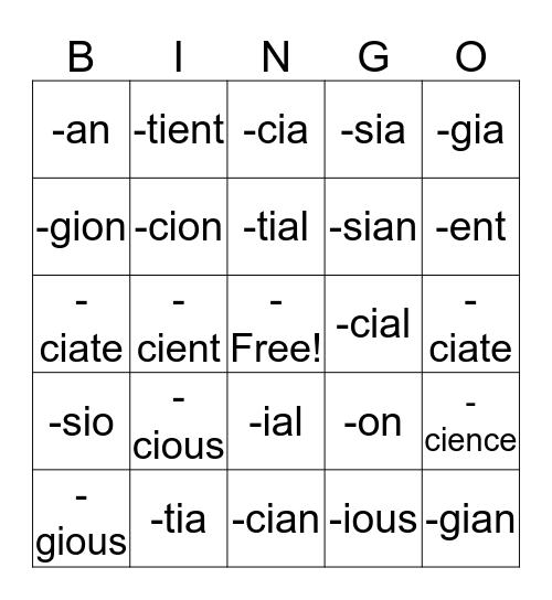 Rows 4,5, and 6 Ending Grid Bingo Card