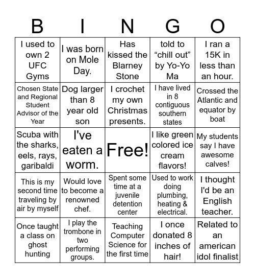 ACS-Hach Programs Fun Fact Bingo Card