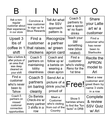 Shift Supervisor Bingo Card