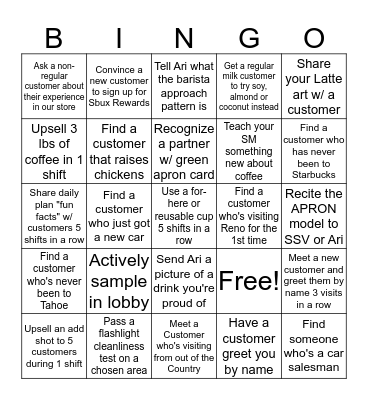 Barista Bingo Card