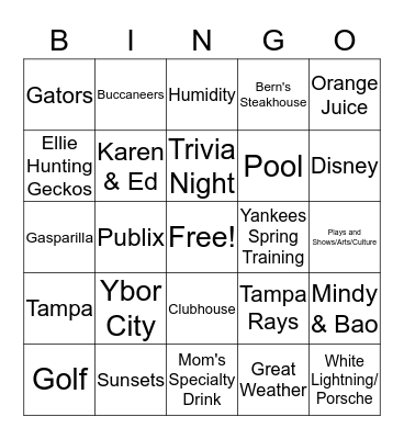Tampa Talk Bingo Card