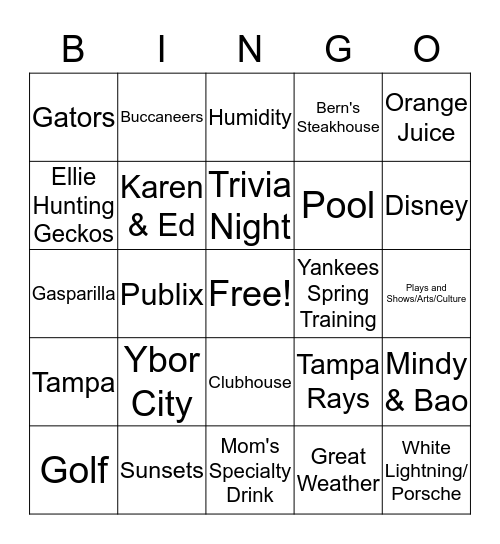 Tampa Talk Bingo Card