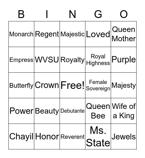 Queens Bingo Card