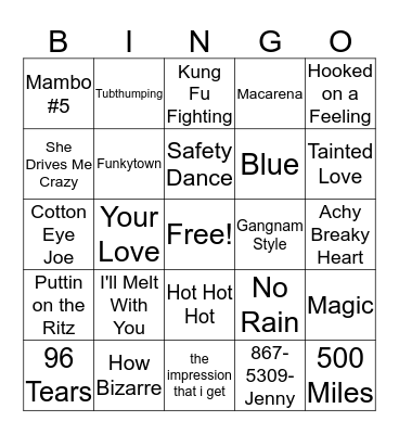 One Hit Wonders Bingo Card