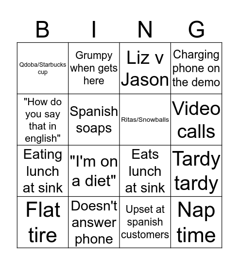 Liz-Lingo Bingo Card