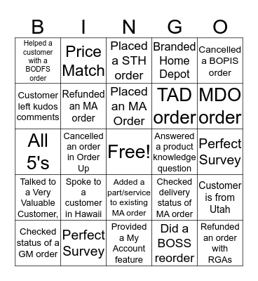 HOMER Bingo Card