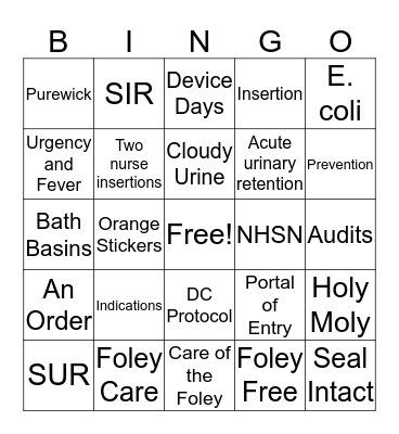 CAUTI Prevention Bingo Card