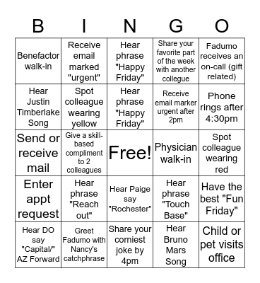 Fun Friday Bingo Card