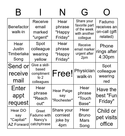 Fun Friday Bingo Card