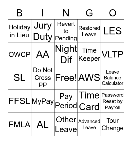 VATAS Bingo Card