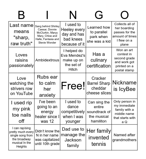Human Bing Bingo Card