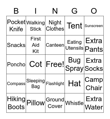Campout Bingo Card