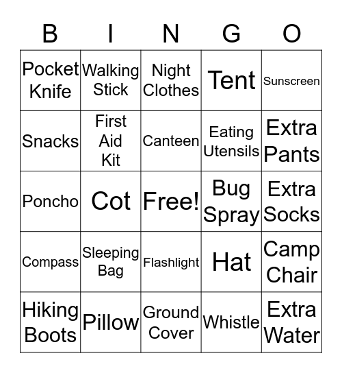 Campout Bingo Card