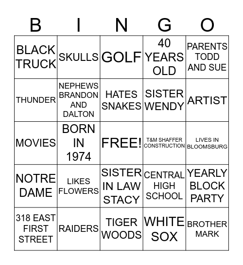 MIKE'S 40 Bingo Card