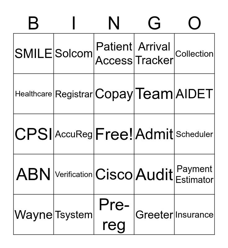Patient Access Bingo Card
