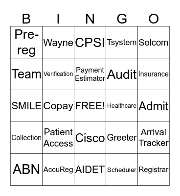 Patient Access Bingo Card