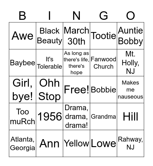 Bobbie Bingo Card