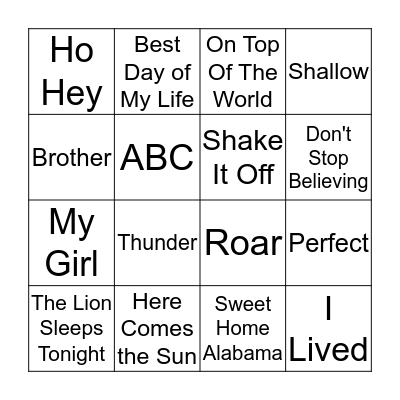 Name That Tune Bingo Card