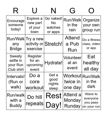 Fleet Feet Running Club Bingo Card