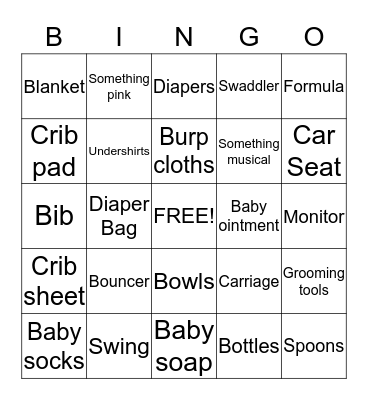 Jess' Baby Shower Bingo Card