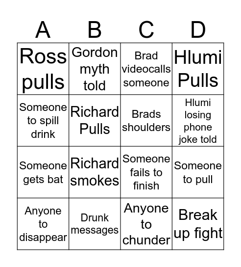 Boogies Bingo Card