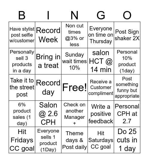 Manager's Bingo Card