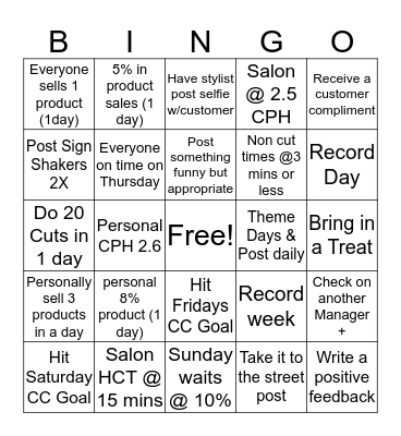Manager's Bingo Card