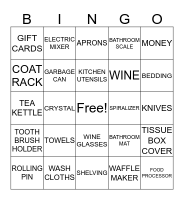 Bridal Shower Bingo Card