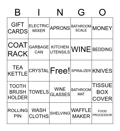 Bridal Shower Bingo Card