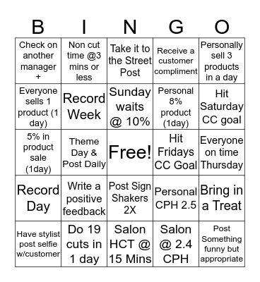 Manager's Bingo Card
