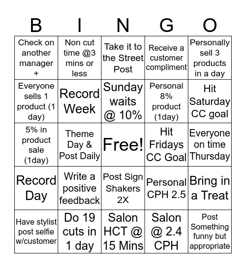 Manager's Bingo Card