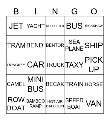 TRANSPORTATION Bingo Card