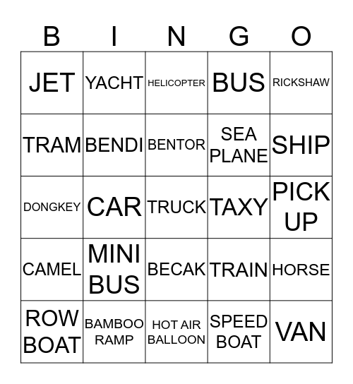 TRANSPORTATION Bingo Card