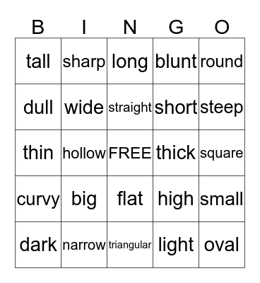 Describing shapes  Bingo Card