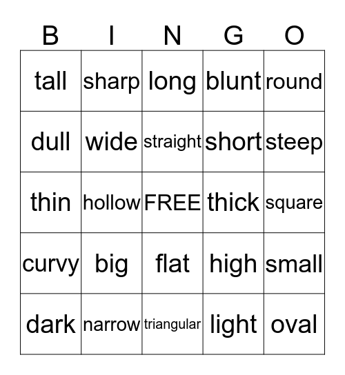 Describing shapes  Bingo Card
