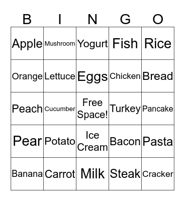 Healthy Foods Bingo Card