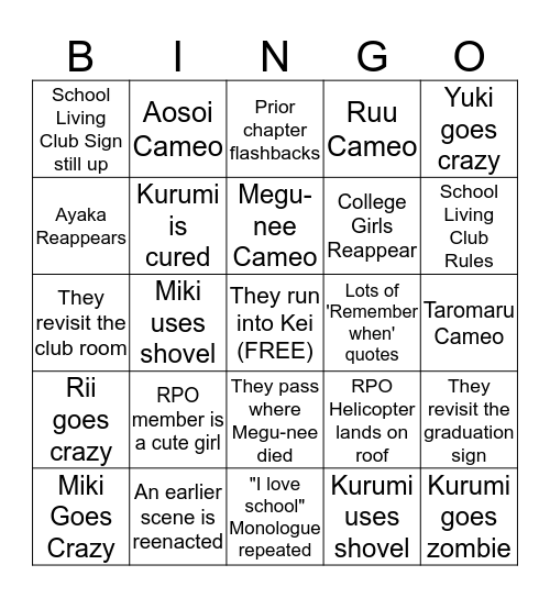 Gakkou Gurashi Final Arc Bingo Card