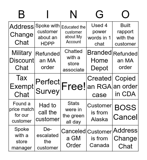 HOMER Bingo Card