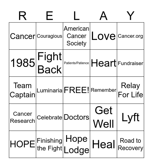 Relay For Life BINGO Card