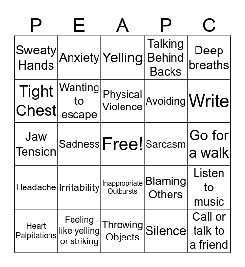 ANGER BINGO Card