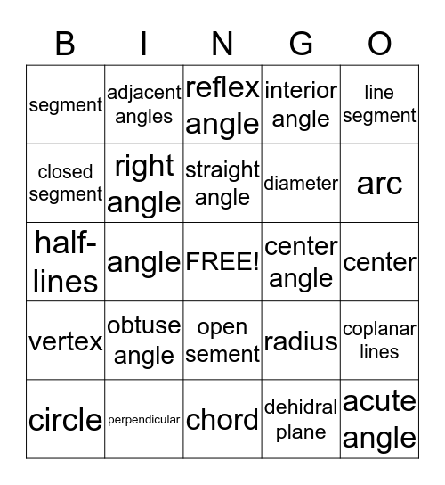 Geometry Bingo! Bingo Card
