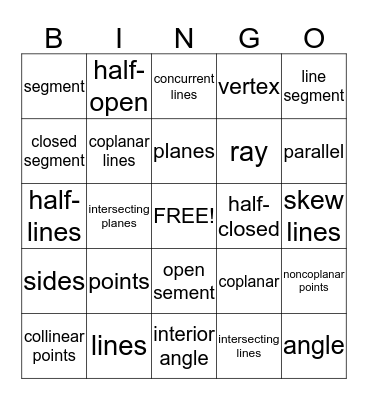 Geometry Bingo! Bingo Card