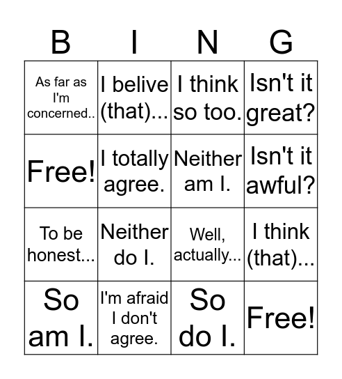 Opinion Bingo Card