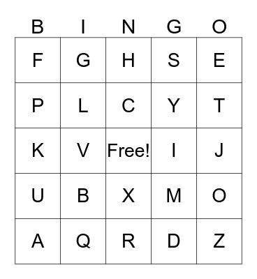 MR.DARK'S ALPHABET BINGO  Bingo Card