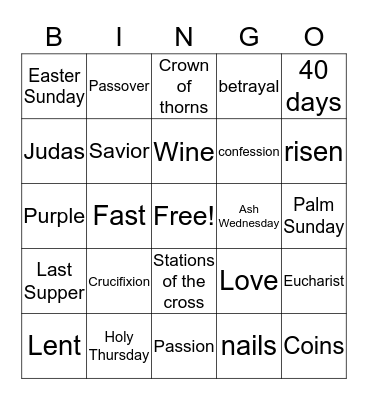 LENT Bingo Card