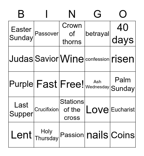 LENT Bingo Card