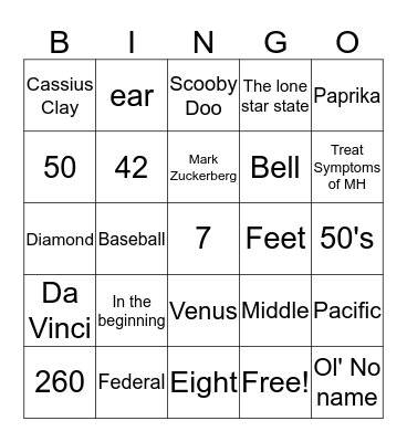 Trivia Bingo Card
