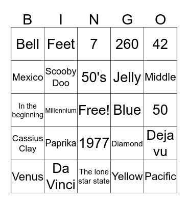 Trivia Bingo Card